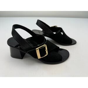 Tipe E Tacchi Black Suede Buckle Sandals Womens Size 37 Made in Italy